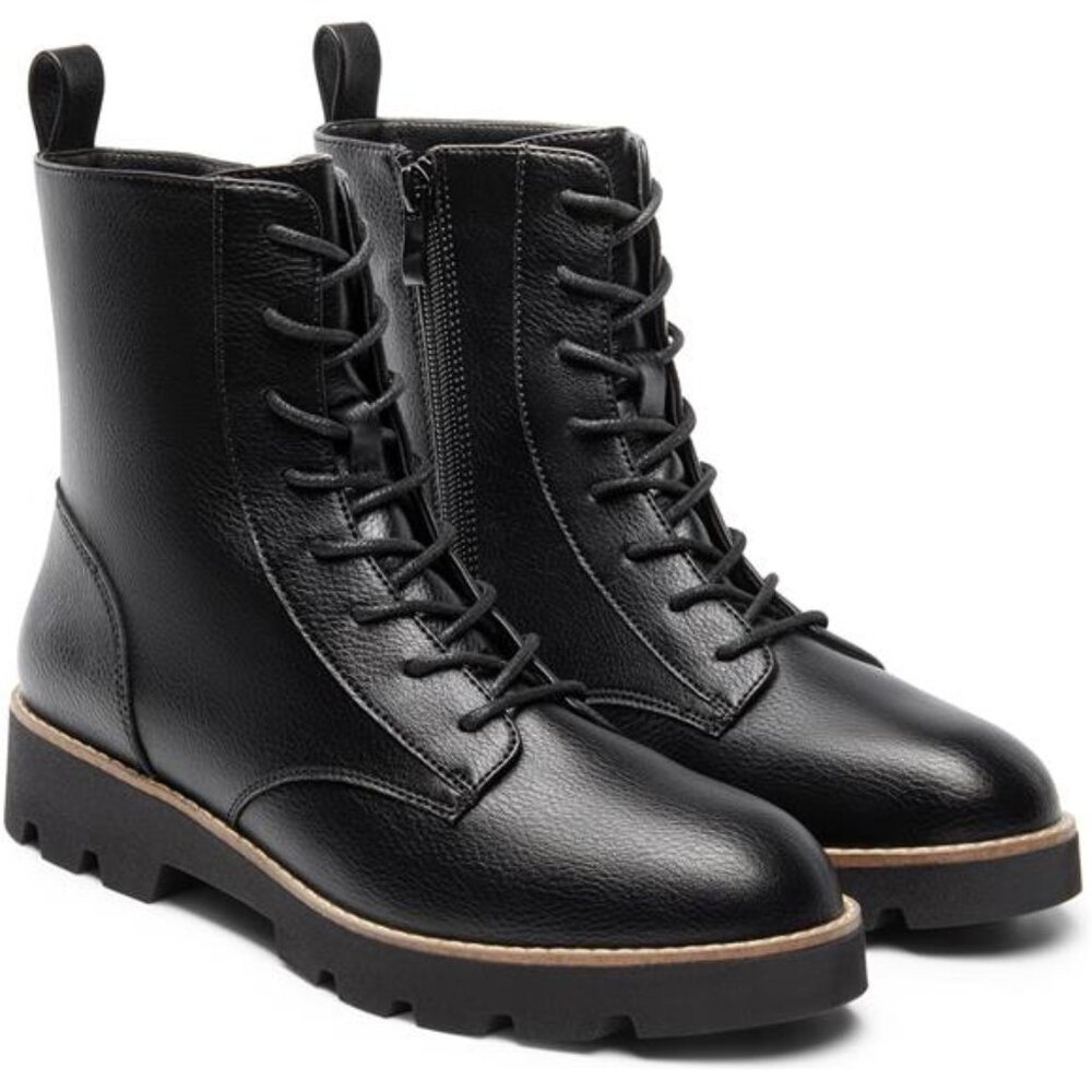 Women's Combat Ankle Boots Lace up Lug Sole Fashion Booties Shoes - Picture 4 of 7